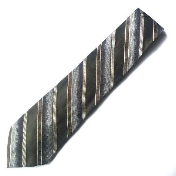 PRONTO UOMO Silk Tie Olive Gray and White Striped - Picture 2 of 8
